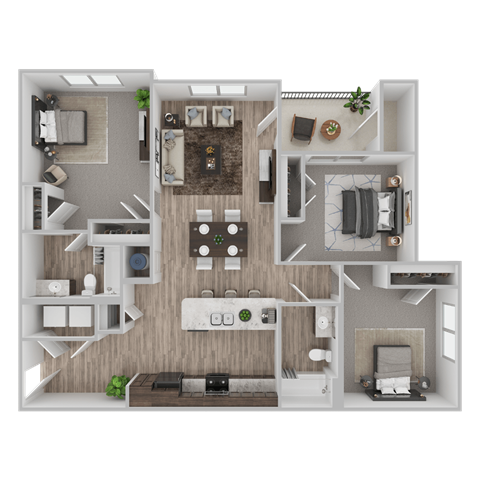 Floor plan for 3 beds, 2 baths, 1200 sqft
